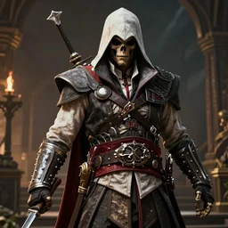 movie still of skeletor as edward kenway in assassin's creed blackflag, gameplay, 8 k, hd