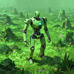 green robotic void land background trending on artstation