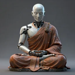 hyper realistic 3 d render of a bust of meditating robotic body style monk in cyberpunk style, ultra realistic 8 k resolution.