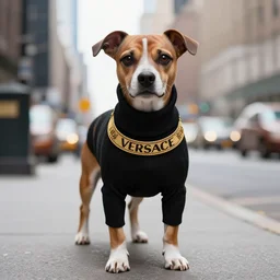 dog detective donning a versace turtleneck standing in new york shahab alizadeh realism