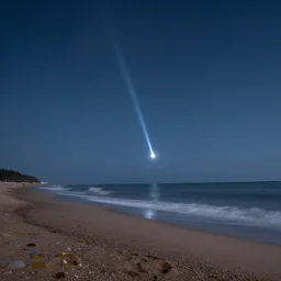 Meteors falling on to a beach, photorealistic