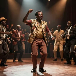 A movie still of Idi Amin dancing in Satuday Night Fever