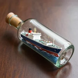 A Ship inside a bottle lying on the table, perfect definition,