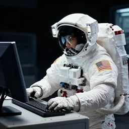 astronaut using a computer terminal by frank miller
