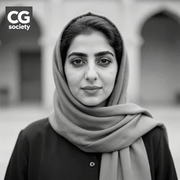 a black and white photo of a woman with a scarf around her neck by lubna agha, featured on cg society, hurufiyya, shallow depth of field, attribution, ilford hp 5