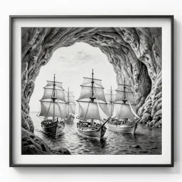 a painting of a group of ships in a cave, a detailed matte painting by Stephan Martinière, Artstation contest winner, fantasy art, concept art, #vfxfriday