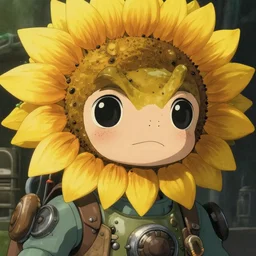 a film still portrait of cute kawai young sunflower dragon lizard, dieselpunk diesel, finely detailed features, closeup at the faces with freckles, perfect art, gapmoe yandere grimdark, trending on pixiv fanbox, painted by greg rutkowski makoto shinkai takashi takeuchi studio ghibli, akihiko yoshida
