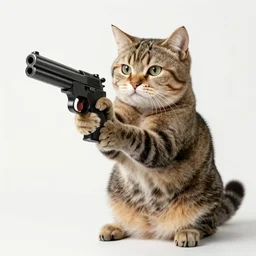 a cat holding a gun
