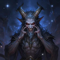 omnipotent and anxious horned God of the Stars smiles maliciously, by Beksinski and Rutkowski, artstation, 4k detailed, 8k, HDR