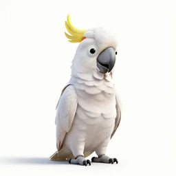 white cockatoo, stylized pixar-style 3d render, full body, isolated on a pure white background, centered, entire subject in frame, sharp focus, soft studio lighting