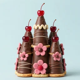 chocolate drizzle cherry cookie castle, raspberry icing flower decorations, fantasy, sylvain sarrailh, alena aenami, james jean