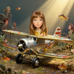 highly detailed closeup portrait of a cute tin toy retro airplane, nicoletta ceccoli, mark ryden, lostfish, earl nore, hyung tae, frank frazetta, global illumination, god rays, detailed and intricate environment