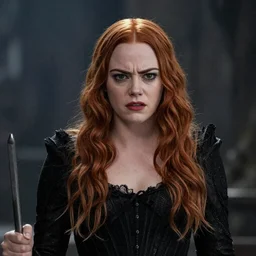 emma stone , she is angry ,as an evil witch
