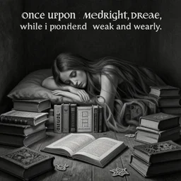 once upon a midnight dreary, while i pondered, weak and weary, over many a quaint and curious volume of forgotten lore, while i nodded, nearly napping, suddenly there came a tapping, painting by escher, 8 k,