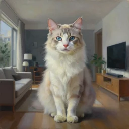 a portrait of a cat inside a modern apartment, intricate oil painting, hyperdetailed, ethereal, cinematic, dramatic lighting, by jeremy mann and julius adam ii