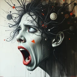 too much noise in my head, angst, minimalist painting by dave dorman and daniel docciu