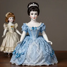 a beautiful Elizabeth Taylor as a antique porcelain doll wearing blue lace painted by Edmund Blair Leighton and Charlie Bowater