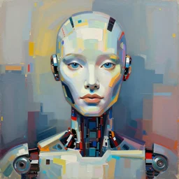 paint an original abstract expressionism portrait of an ai robot, in the style of sd ai, digital art, trending on artstation
