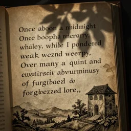 Once upon a midnight dreary, while I pondered, weak and weary, Over many a quaint and curious volume of forgotten lore ,