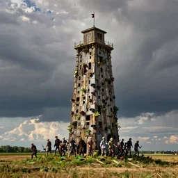 towering giant made of zombies, Midwest countryside