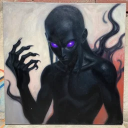 a dark human entity with deep purple eyes, a man completely dark, no color, with black magic powers, ultra realistic, 8 k, organic painting, sunny day, matte painting, bold shapes, hard edges, street art, trending on artstation, by huang guangjian, gil elvgren, ruan jia, randy vargas, greg rutkowski