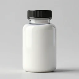 the main ingredient company high tech dietary supplement bottle filled with dense white liquid, round bottle, black top, concept art, matte, sharp focus, illustration, art by aenaluck,