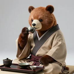anthropomorphic edo period japanese bear, drinking tea from a japanese tea cup, tea ceremony, fursuit, cosplay, trending on instagram, photography, sigma 8 5 mm f / 1. 4, studio lighting