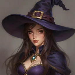 portrait of cute attractive sexy witch wearing a witch hat, highly detailed, digital painting, artstation, concept art, matte, sharp focus, illustration, hearthstone, art by artgerm and greg rutkowski and alphonse mucha