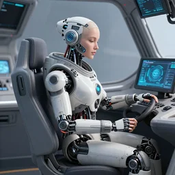 cybernetic space pilot wired into her cockpit, artstation render 0.0000005