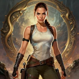 gal gadot as lara croft, fantasy art, in the style of artgerm, illustration, epic, fantasy, intricate, hyper detailed, artstation, concept art, smooth, sharp focus, ray tracing, vibrant, photorealistic, simon bisley