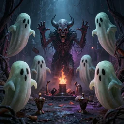 frightening party of ghasts and gouls, abomination, retro, highly detailed, 4 k