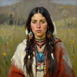 oil painting of winona ryder as a mystic comanche medicine woman in the style of john william waterhouse, highly detailed, 8 k, artstation