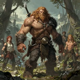 huge mucsular feral man Beorn the shapeshifter by Mark Brooks, Donato Giancola, Victor Nizovtsev, Scarlett Hooft, Graafland, Chris Moore