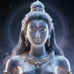 retrofuturistic portrait of a shiva, reflective gradient smooth transparent surfaces, space graphics art in background, close up, quint buchholz, wlop, dan mumford, artgerm, liam brazier, peter mohrbacher, raw, featured on artstation, octane render, cinematic, elegant, intricate, 8 k