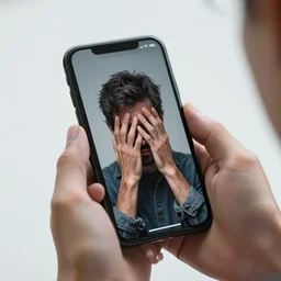a very detailed photo of an addict on his phone creating stable diffusion art