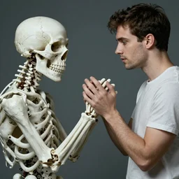realistic scene of a man meeting with death begging death so he can stay living, 1450, ink, ultra realistic, 8k