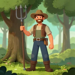 Tree Plant-Person Farmer wielding a Pitchfork. D&D Character Portrait, Digital Art, Detailed, Trending on Artstation