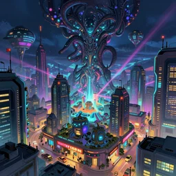 a beautiful hyperdetailed anime illustration of urbex building marketplace city by diebedo francis kere, futuristic extraterrestial evil otherworldly water matte painting dieselpunk laser elysian thermal imaging lightpaint tron magic realism universe studio ghibli uv light retrowave made of glass, archdaily, wallpaper, highly detailed, trending on artstation.