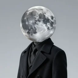 the Moon with a face wearing a formal overcoat, portait photo profile picture, hyperrealistic concept art, octane render, unreal engine 5, digital art hi