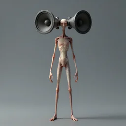 a very thin tall humanoid with two horn speakers to replace the head. character concept art, extremely high details, artstation contest winner, art by slawomir maniak, chris rahn, masterpiece