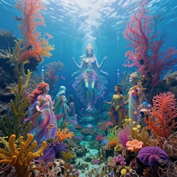 a photorealistic detailed image of a beautiful vibrant iridescent underwater seascape of full of colorful aquatic plants, spiritual science, divinity, utopian, by david a. hardy, hana yata, kinkade, lisa frank,