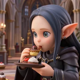 closeup profile face portrait of a nendoroid medieval goblin eating cakes in the cathedral, nicoletta ceccoli, mark ryden, lostfish, max fleischer, depth of field, detailed and intricate environment, 8 k resolution, hyperrealistic, octane render