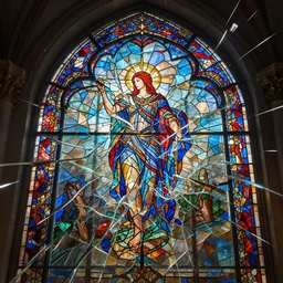 hyper realistic shattering stained glass, sharp focus, digital art, epic composition, dynamic lighting, intricate, highly detailed, 8 k, unreal engine, blender render
