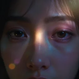 a close up of very tired eyes, moody lighting, lens flare, atmosphere, glow, detailed, intricate, full of colour, cinematic lighting, trending on artstation, 4 k, hyperrealistic, focused, extreme details, unreal engine 5, cinematic, masterpiece