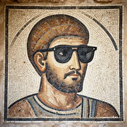 roman mosaic intricate 2 1 savage wearing sunglasses, ancient rome