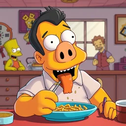 film still of!!!!!!! ben stiller eating spider pig!!!!! in the simpsons movie, trending on artstation