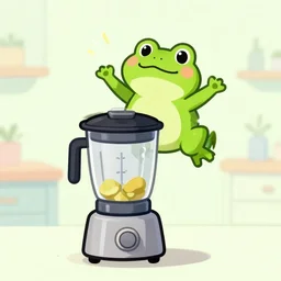 a frog jumping into a mixer, drawing, digital art, trending on artstation
