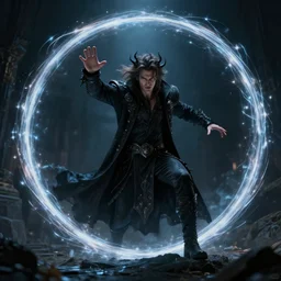 the dark magician summons a portal, peter mohrbacher style, ray tracing, octane render, cinematic, digital art, realistic, high quality, 8 k