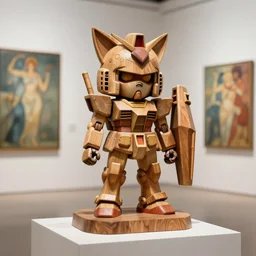 3 d octane render art ultra 8 k photorealistic art hyper detailed unreal engine a wooden carving sculpture art on a pedestal a very cute gundam of the bohemian with cat's ears, concept art trending on cgsociety art artwork masterpiece in a contemporary art gallery in mucha