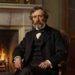 portrait of a victorian politician sitting next to a fireplace, victorian, male, detailed face, fantasy, highly detailed, cinematic lighting, digital art painting by greg rutkowski
